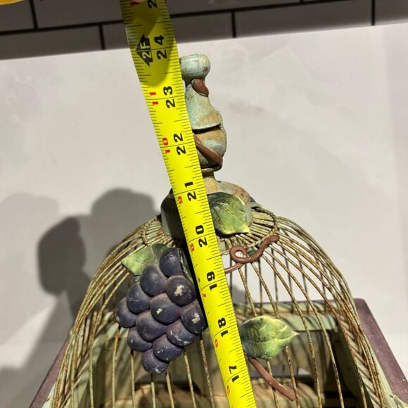 Victorias Vintage And Antiques Metal Wood Grapes Design Bird Cage Light Green OS - Picture 2 of 14